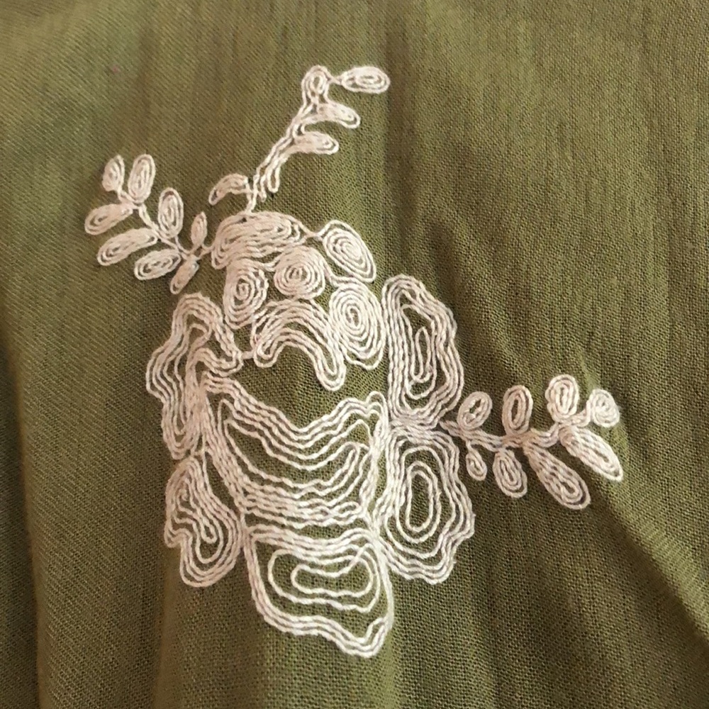 Free People Olive Green Mini Dress with Cream Floral Embroidery - Picture 2 of 8